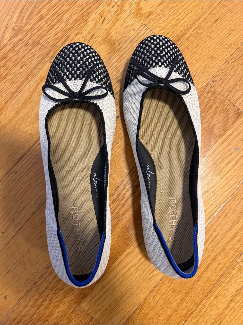Rothy's Coco The Ballet Flat Cream Black Woven Bow Tie Flats